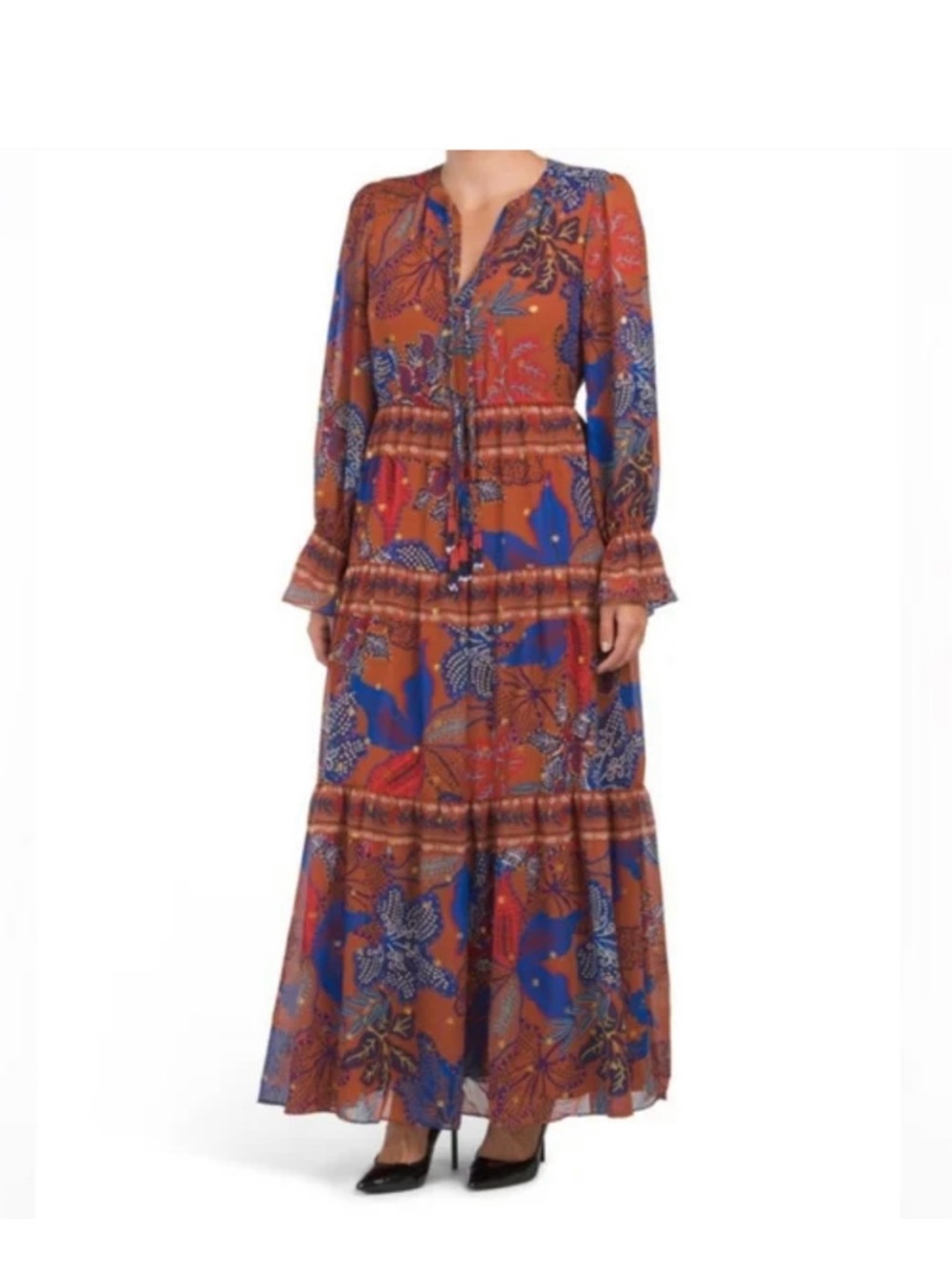 House of Harlow Bronze Maxi Blue Floral Pattern Festival Boho Hippie Flowy Sz M